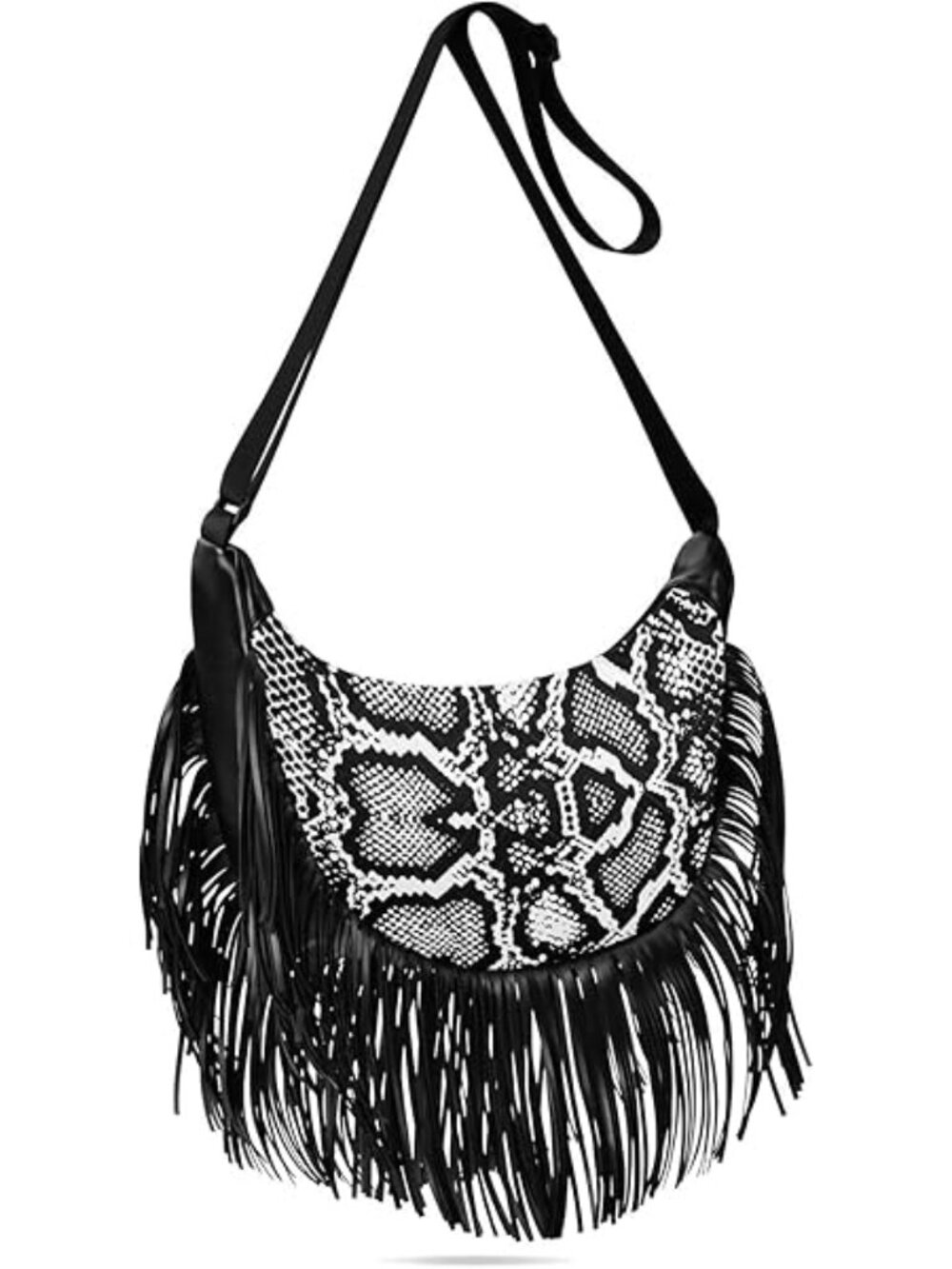 Boho Snakeskin Fringe Tassel Crossbody Bag